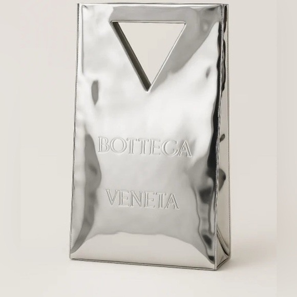 Bottega Veneta Handbags - Bottega Veneta Silver Reflective Clutch